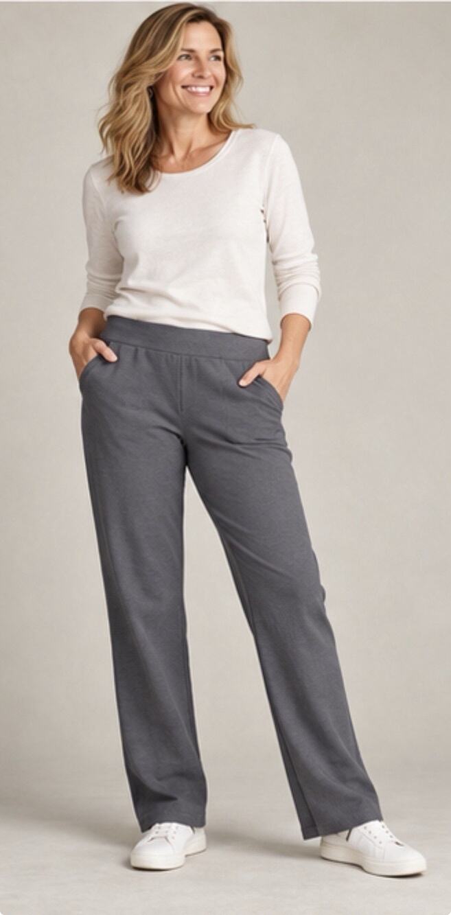 LL Bean Knit Pants Womens Medium Regular Gray Pull On Straight Leg Pockets